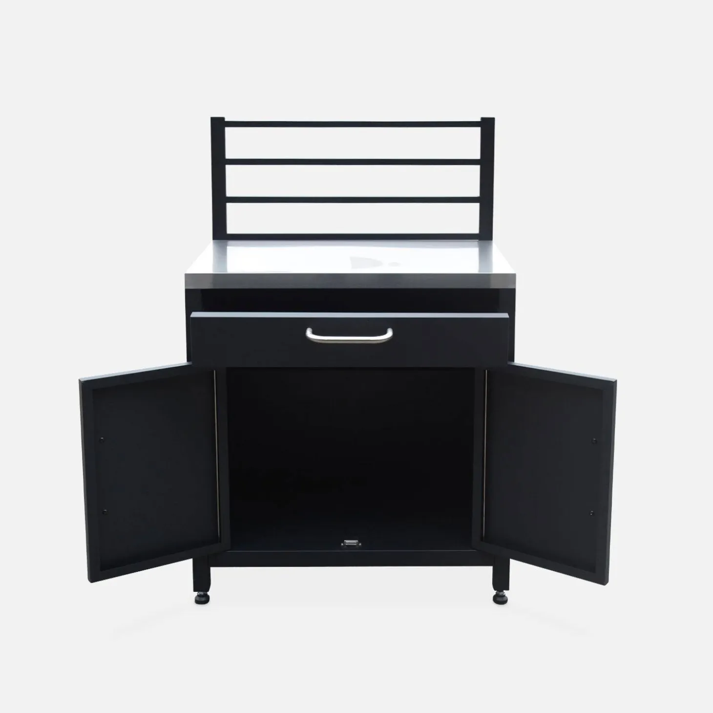 1 drawer and 2 doors steel outdoor kitchen with hanging grid