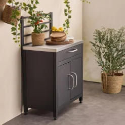 1 drawer and 2 doors steel outdoor kitchen with hanging grid