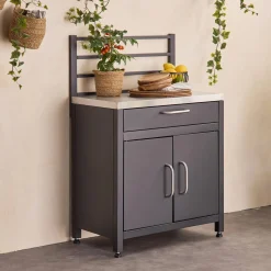 1 drawer and 2 doors steel outdoor kitchen with hanging grid