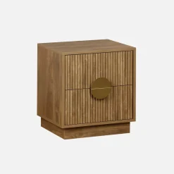 2-drawer bedside table in grooved mango wooden effect