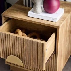 2-drawer bedside table in grooved mango wooden effect