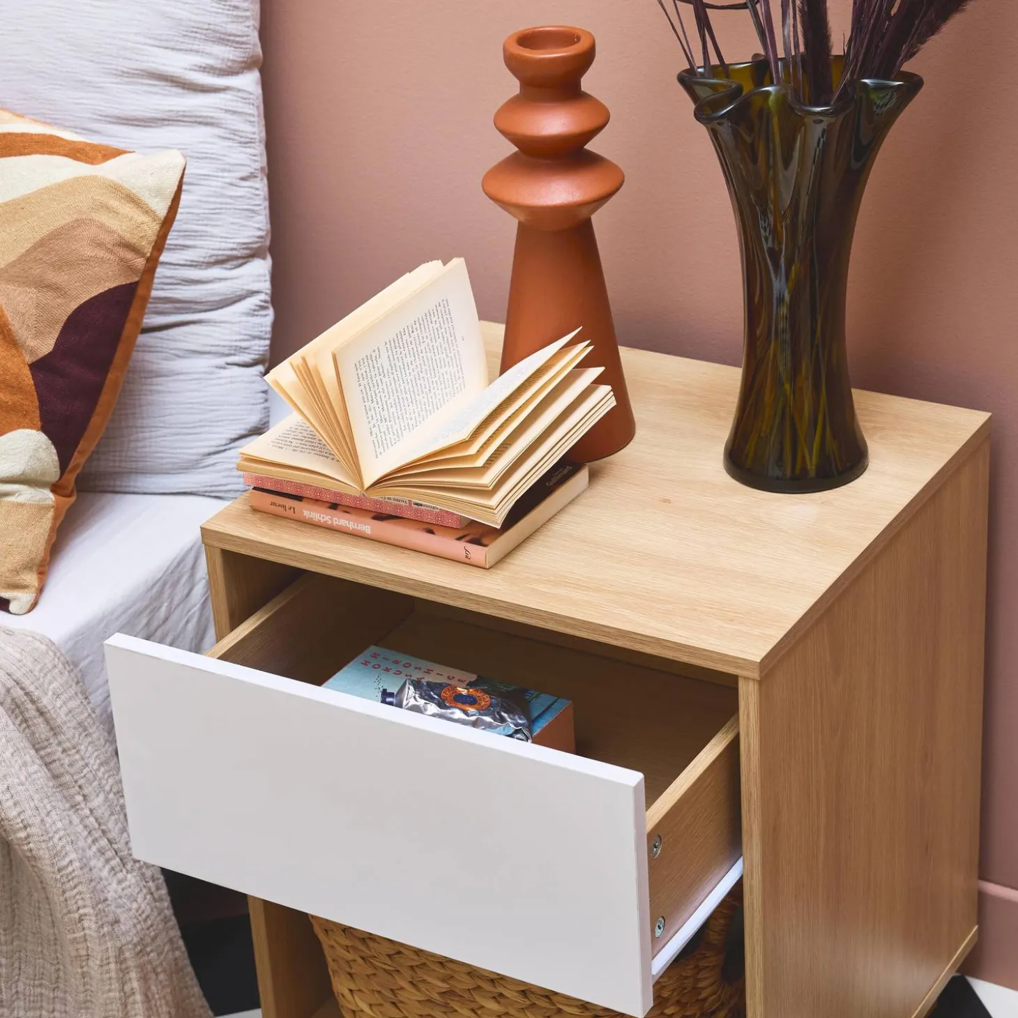 1-drawer bedside table with two-tone wood effect