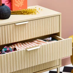 3-drawer chest in wood and metal-effect