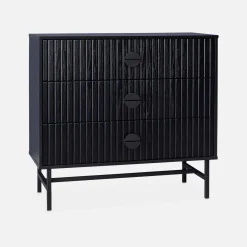 3-drawer chest with a wooden-effect and black grooves