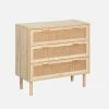 3-drawer chest with cane and wooden effect