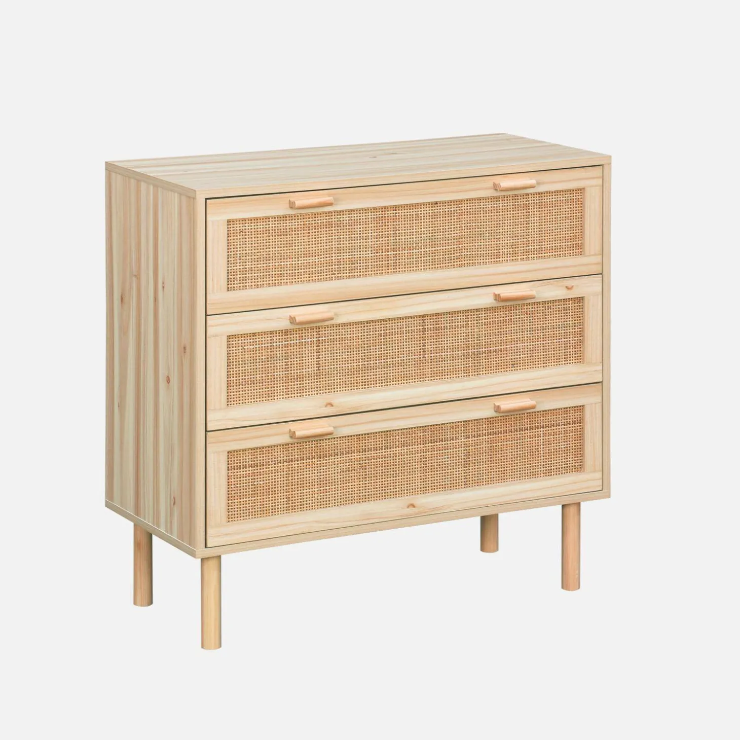 3-drawer chest with cane and wooden effect