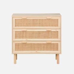 3-drawer chest with cane and wooden effect