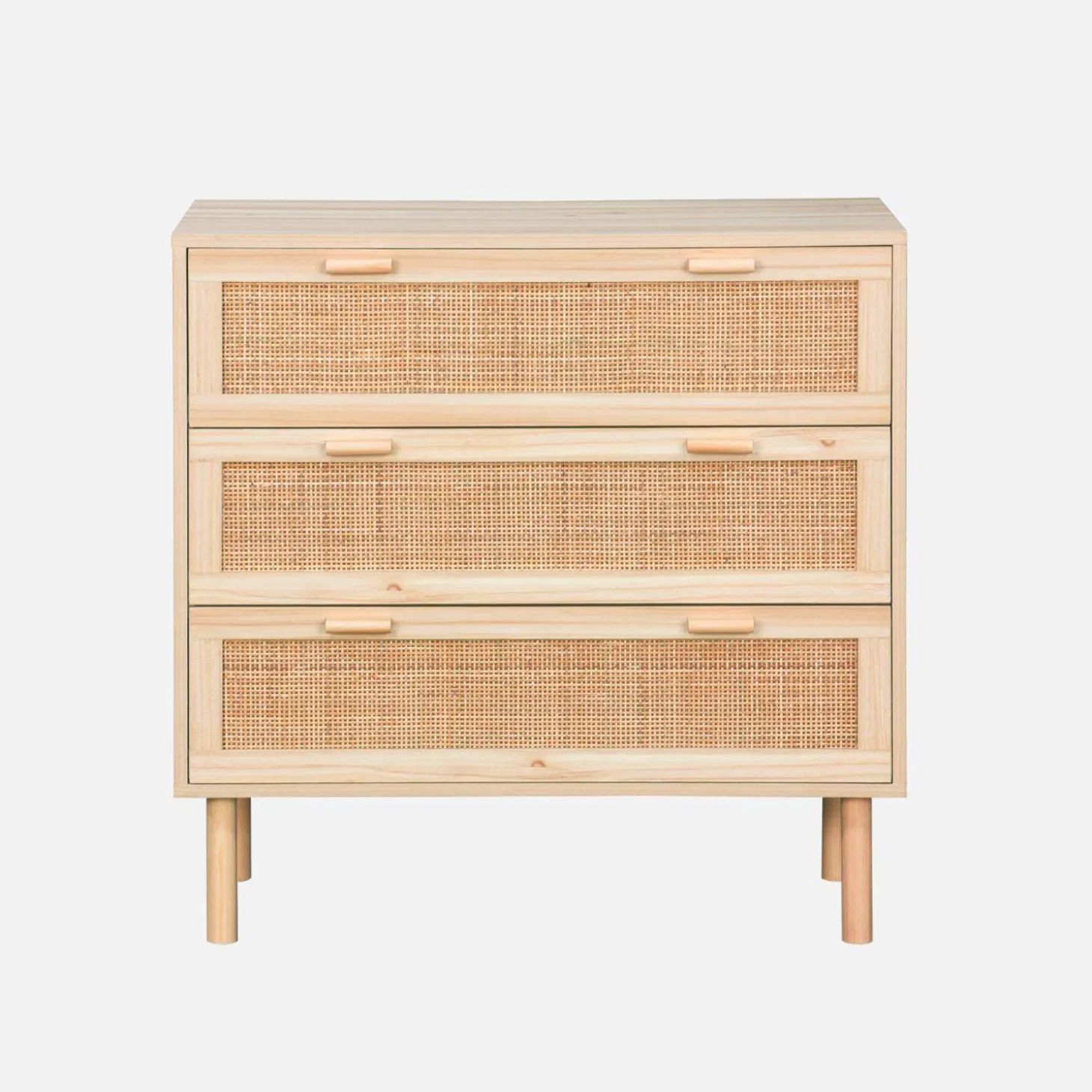 3-drawer chest with cane and wooden effect