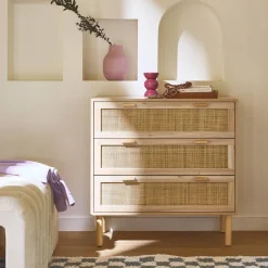 3-drawer chest with cane and wooden effect