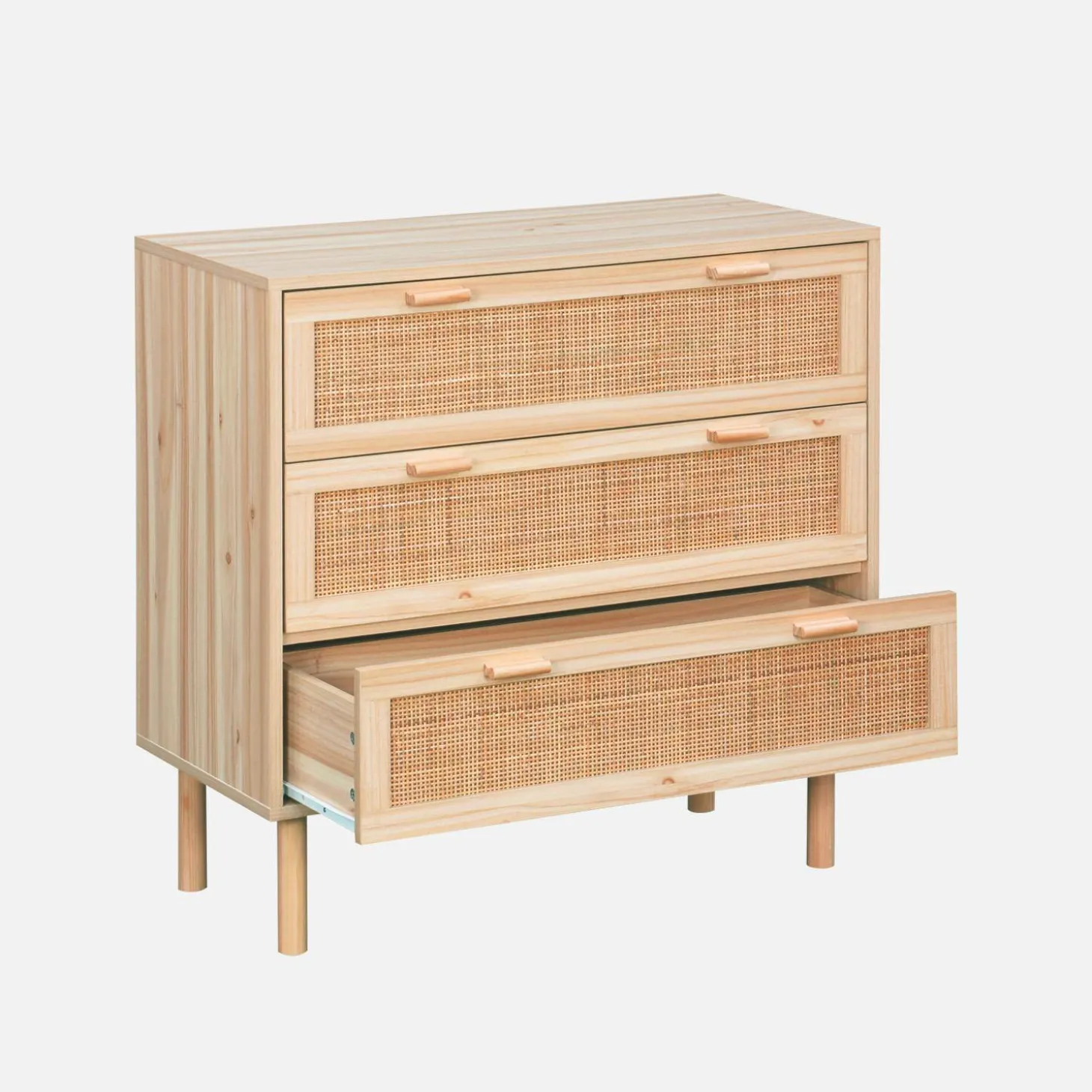 3-drawer chest with cane and wooden effect