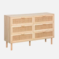 6-drawer chest with cane and wooden effect