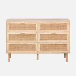 6-drawer chest with cane and wooden effect