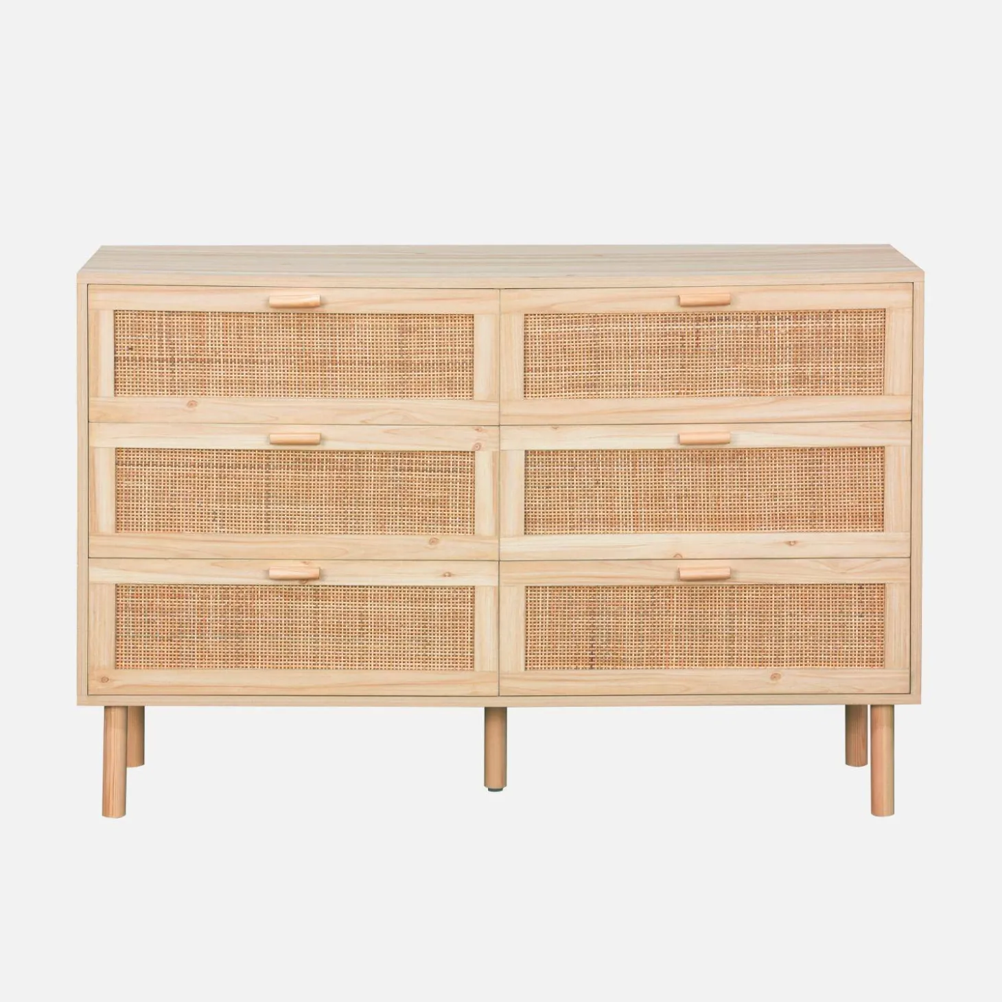 6-drawer chest with cane and wooden effect