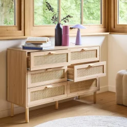 6-drawer chest with cane and wooden effect