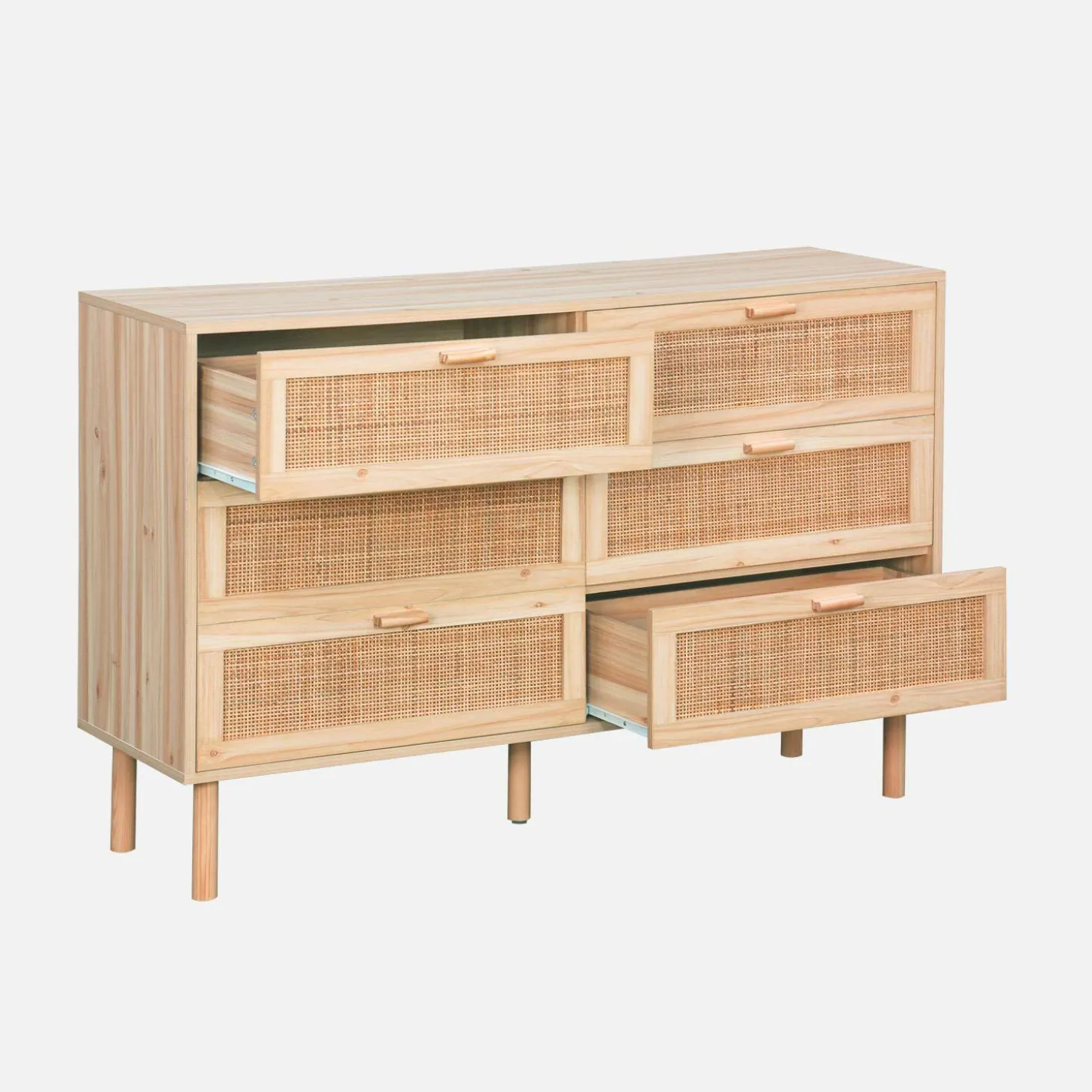 6-drawer chest with cane and wooden effect