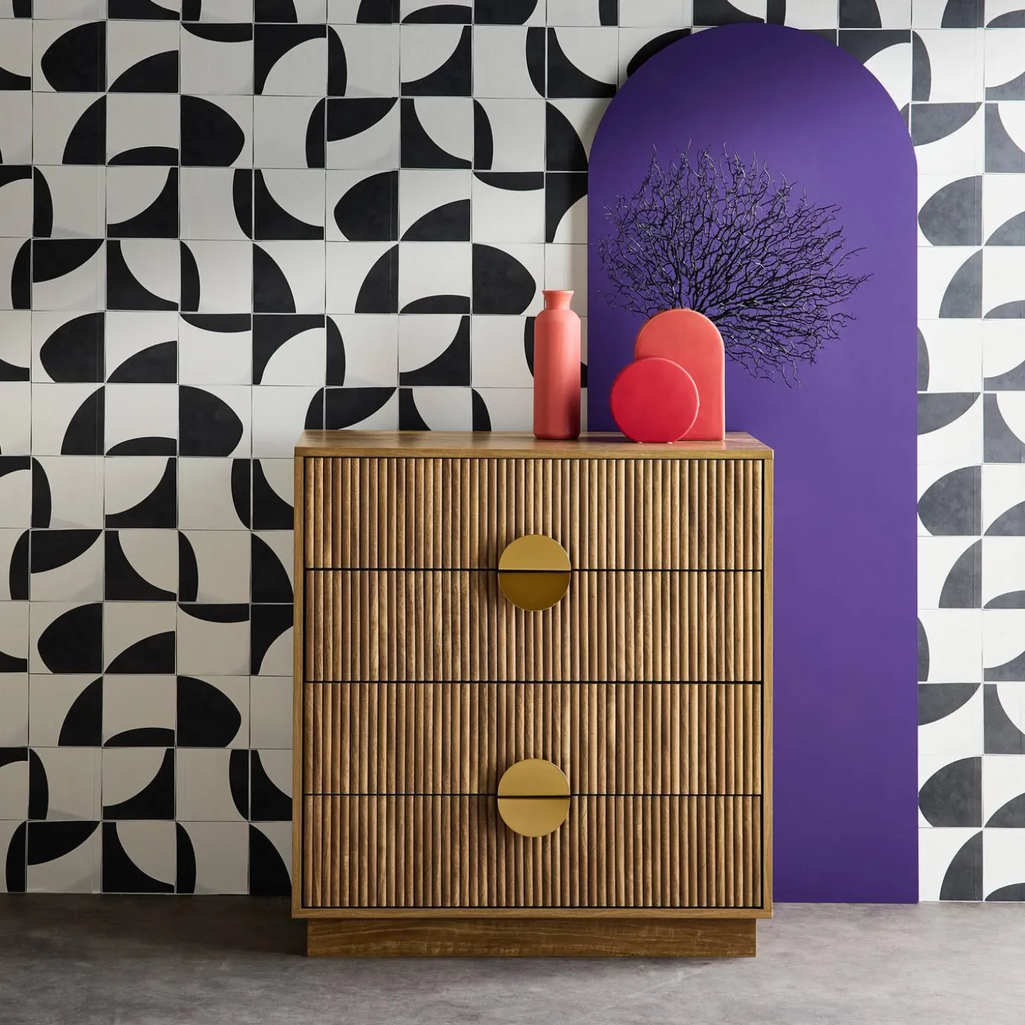 4-drawer chest with grooved mango wooden effect