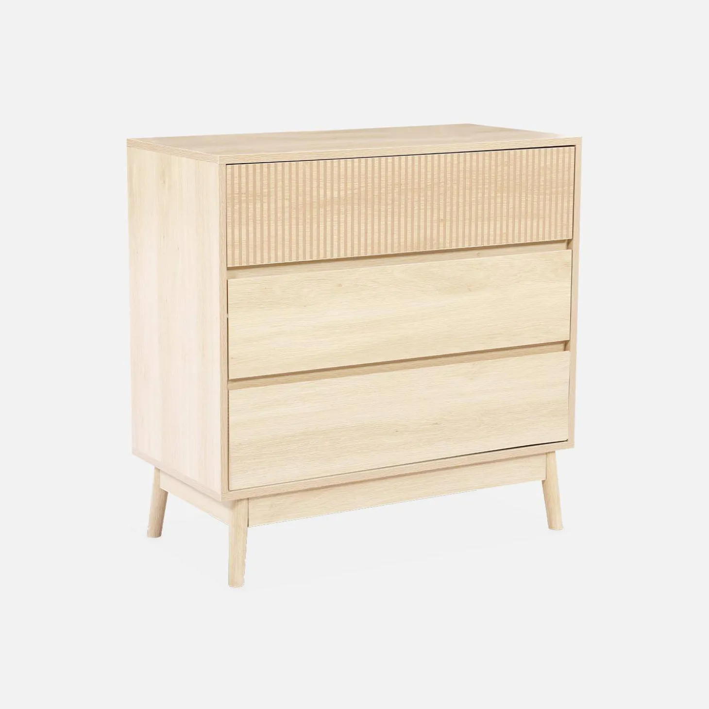 3-drawer chest with grooved wooden detail