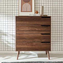 4-drawer chest with walnut wood effect
