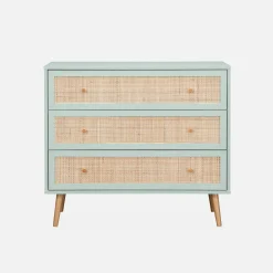 3-drawer chest with wood and cane effect