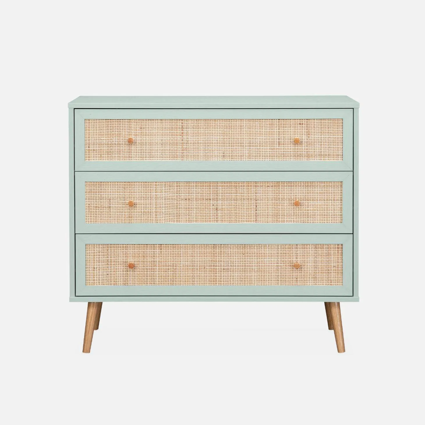3-drawer chest with wood and cane effect