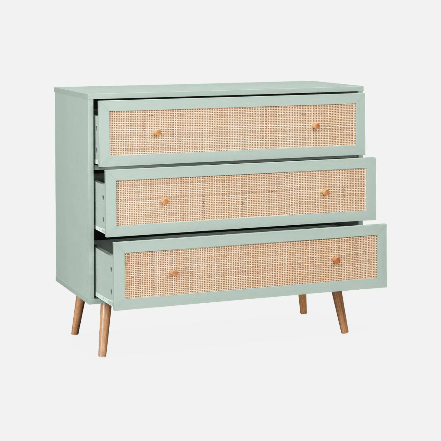 3-drawer chest with wood and cane effect