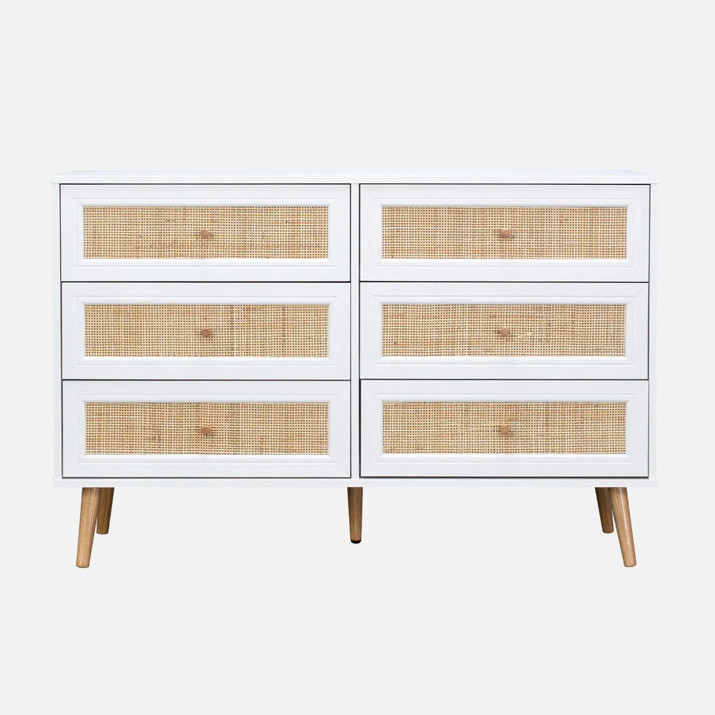6-drawer chest with wood and cane effect