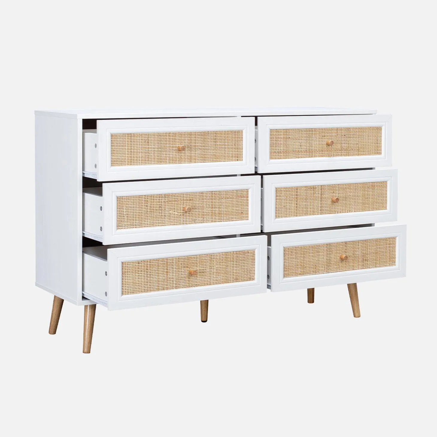 6-drawer chest with wood and cane effect