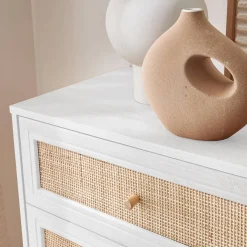 6-drawer chest with wood and cane effect