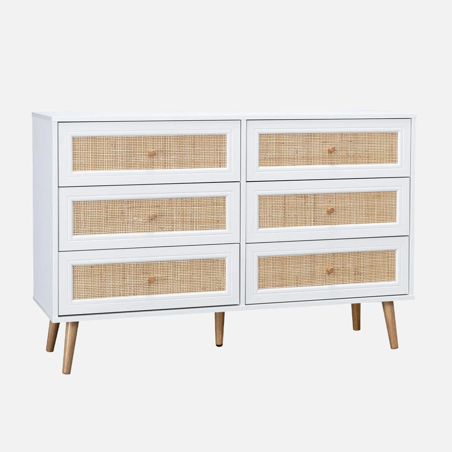 6-drawer chest with wood and cane effect