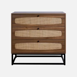 3-drawer chest with wood and cane effect