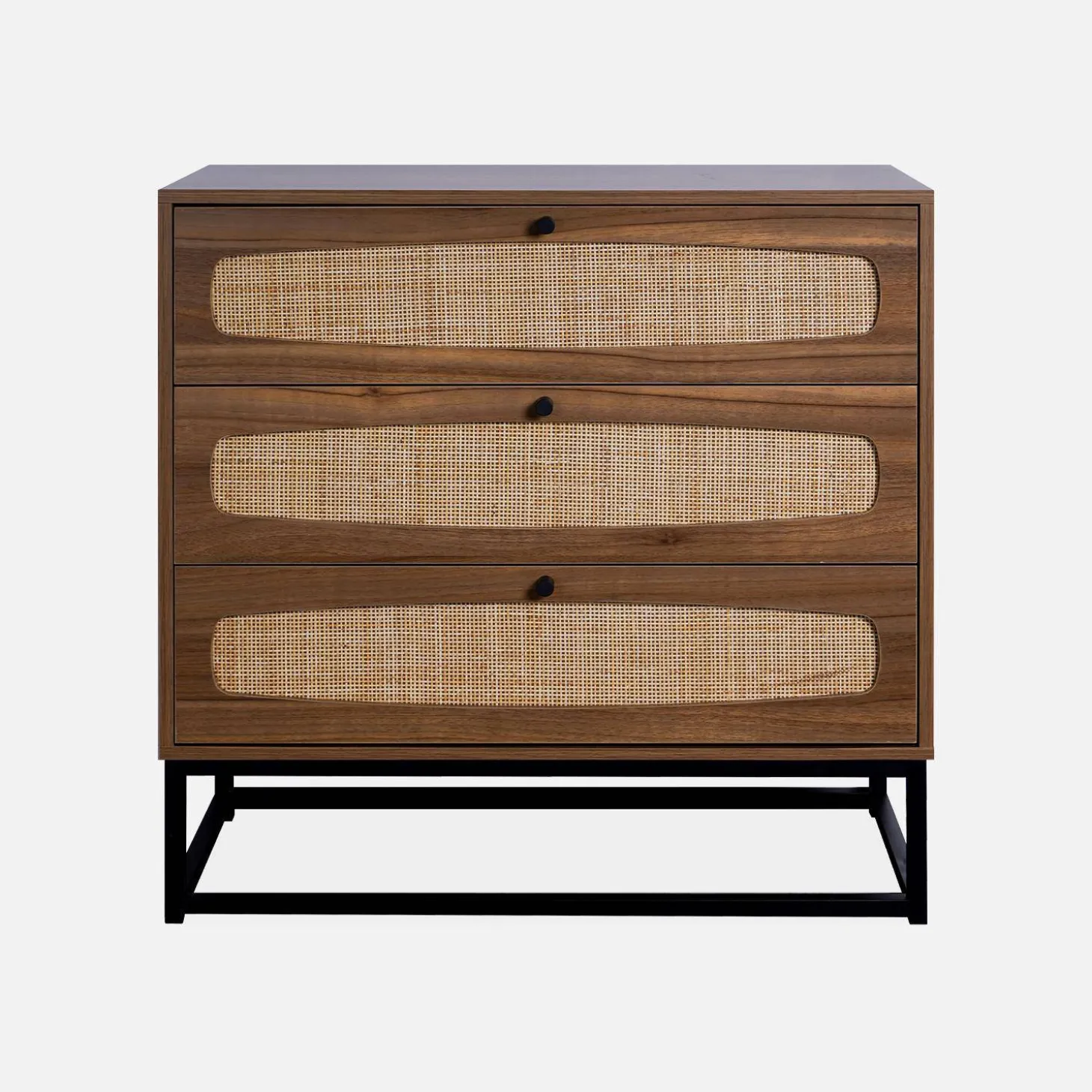 3-drawer chest with wood and cane effect