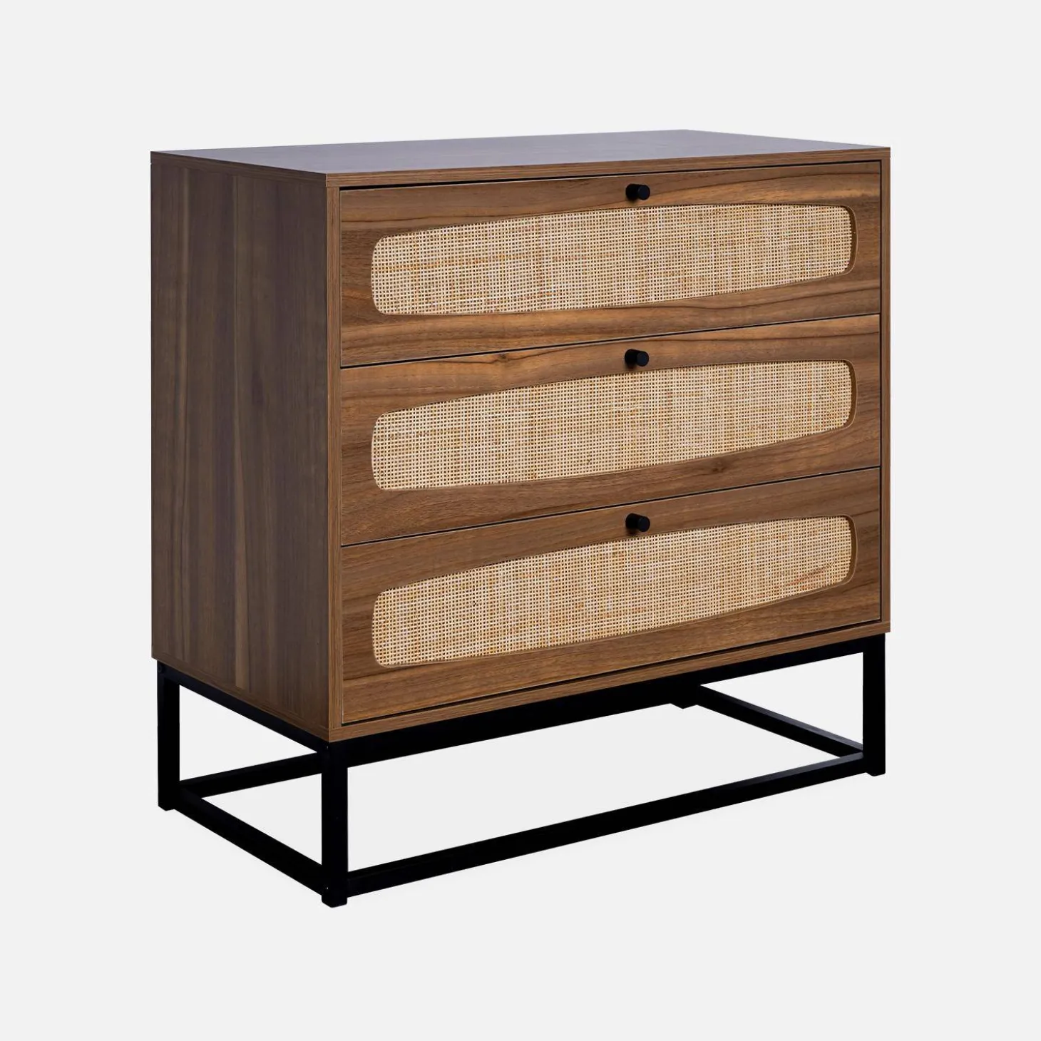 3-drawer chest with wood and cane effect
