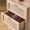 4-drawer chest with wood and cane effect