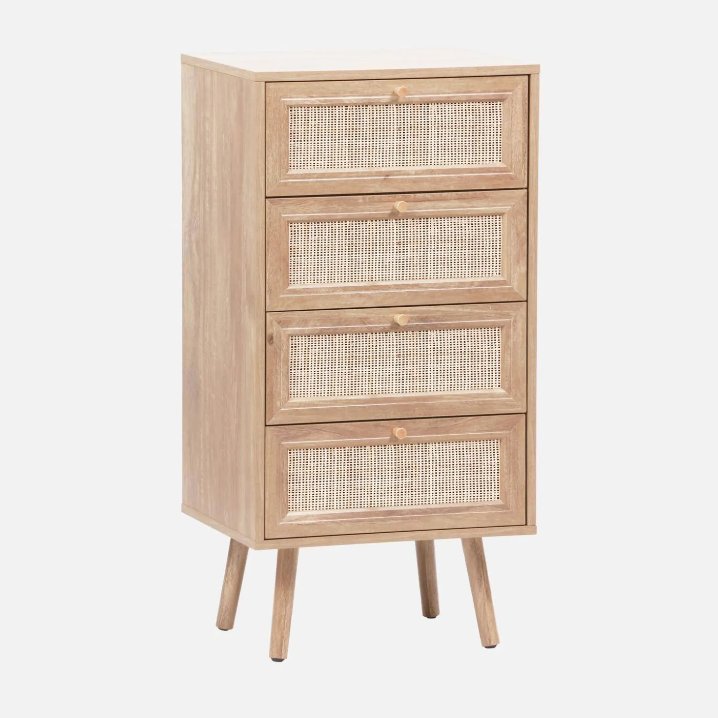 4-drawer chest with wood and cane effect