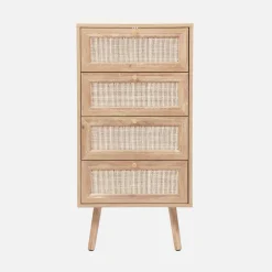 4-drawer chest with wood and cane effect