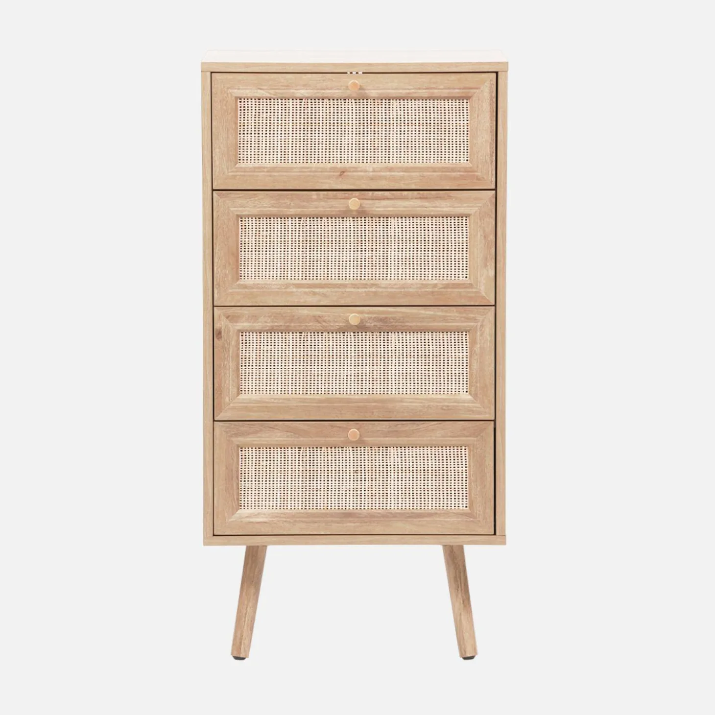 4-drawer chest with wood and cane effect
