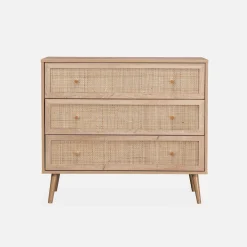 3-drawer chest with wood and cane effect