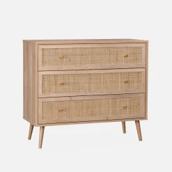 3-drawer chest with wood and cane effect