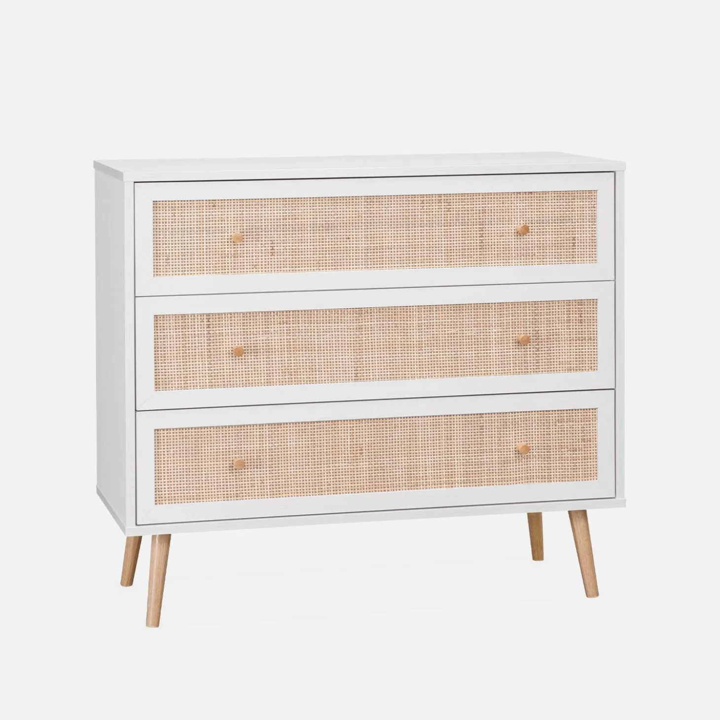 3-drawer chest with wood and cane effect