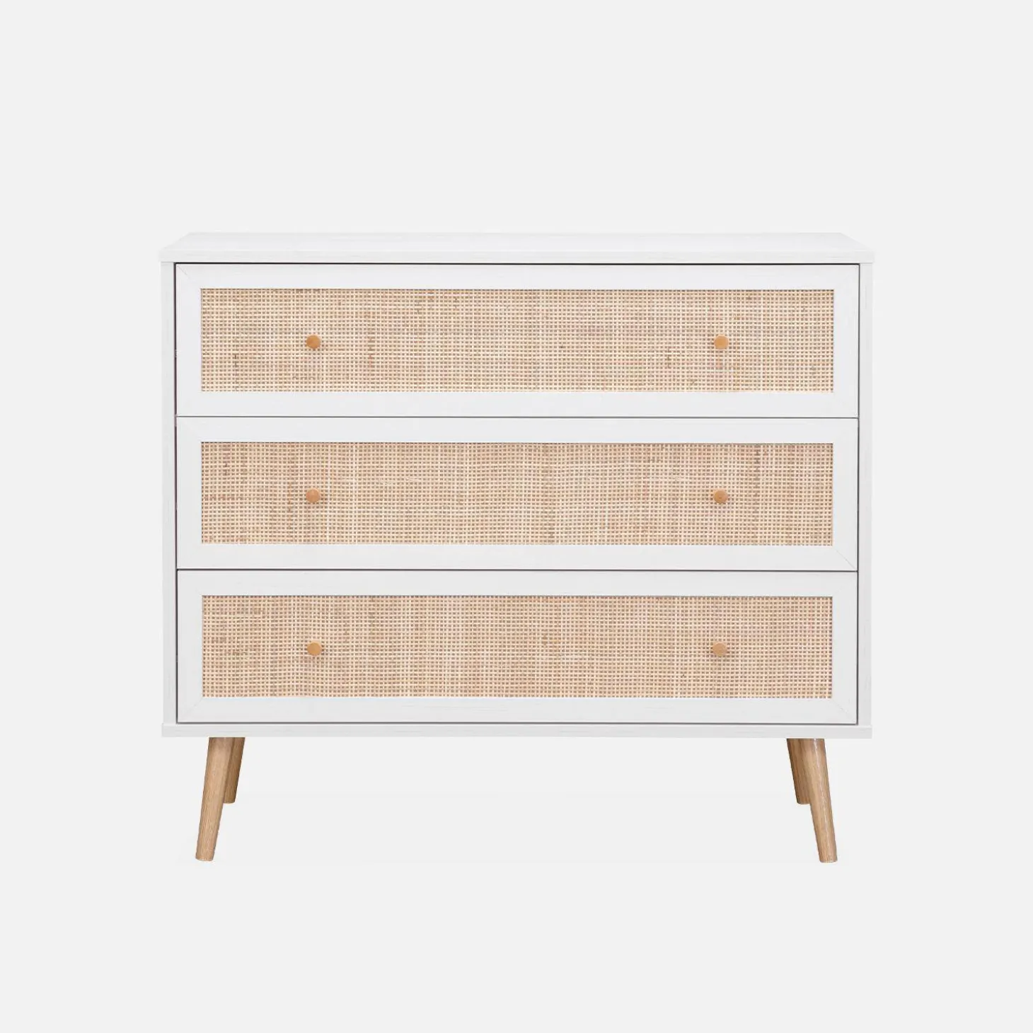 3-drawer chest with wood and cane effect