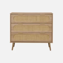 3-drawer chest with wood and rounded cane rattan