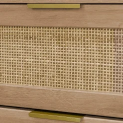 3-drawer chest with wood and rounded cane rattan