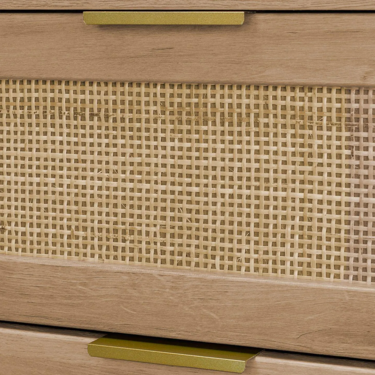 3-drawer chest with wood and rounded cane rattan
