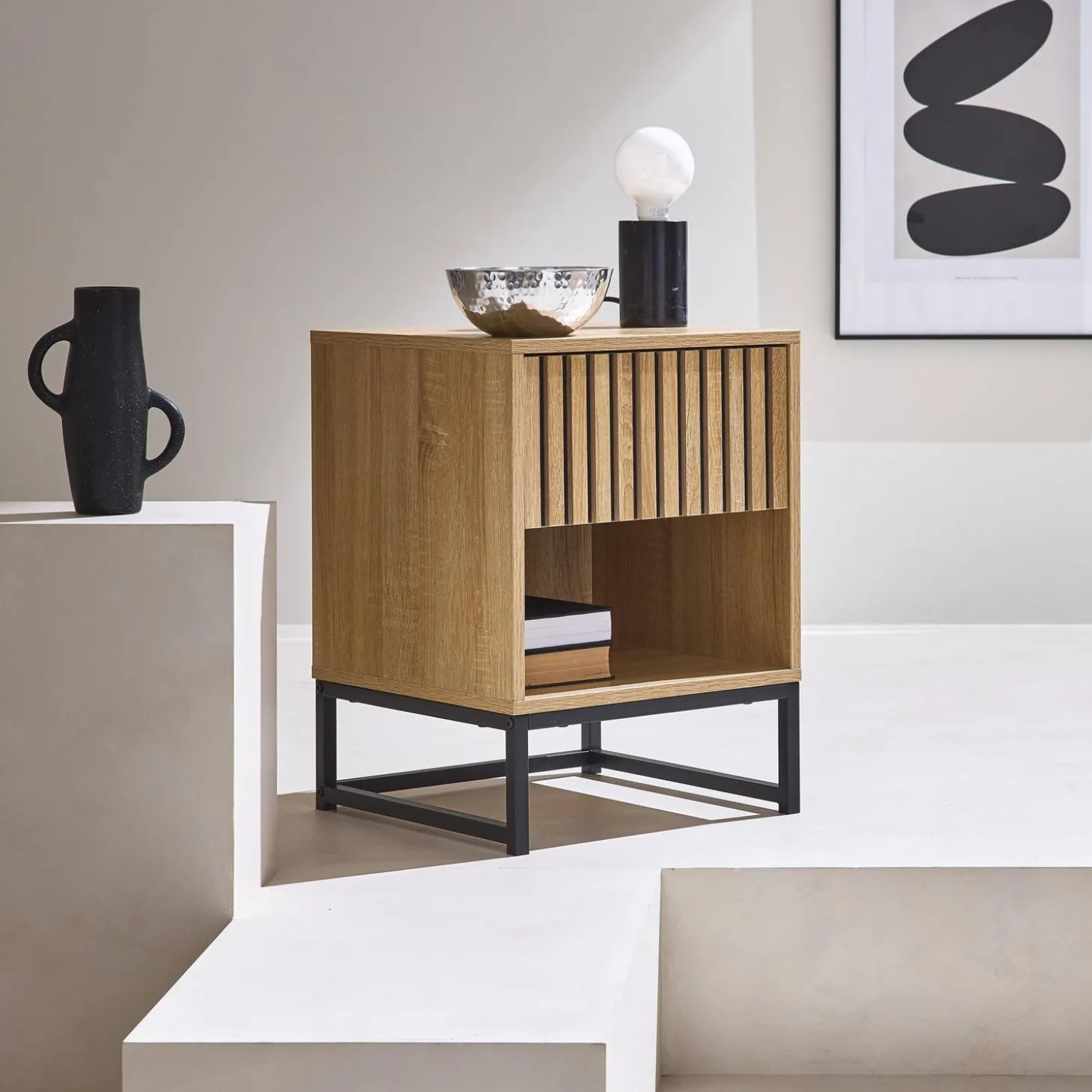 1-drawer contemporary wood effect bedside table