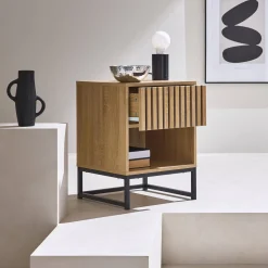 1-drawer contemporary wood effect bedside table