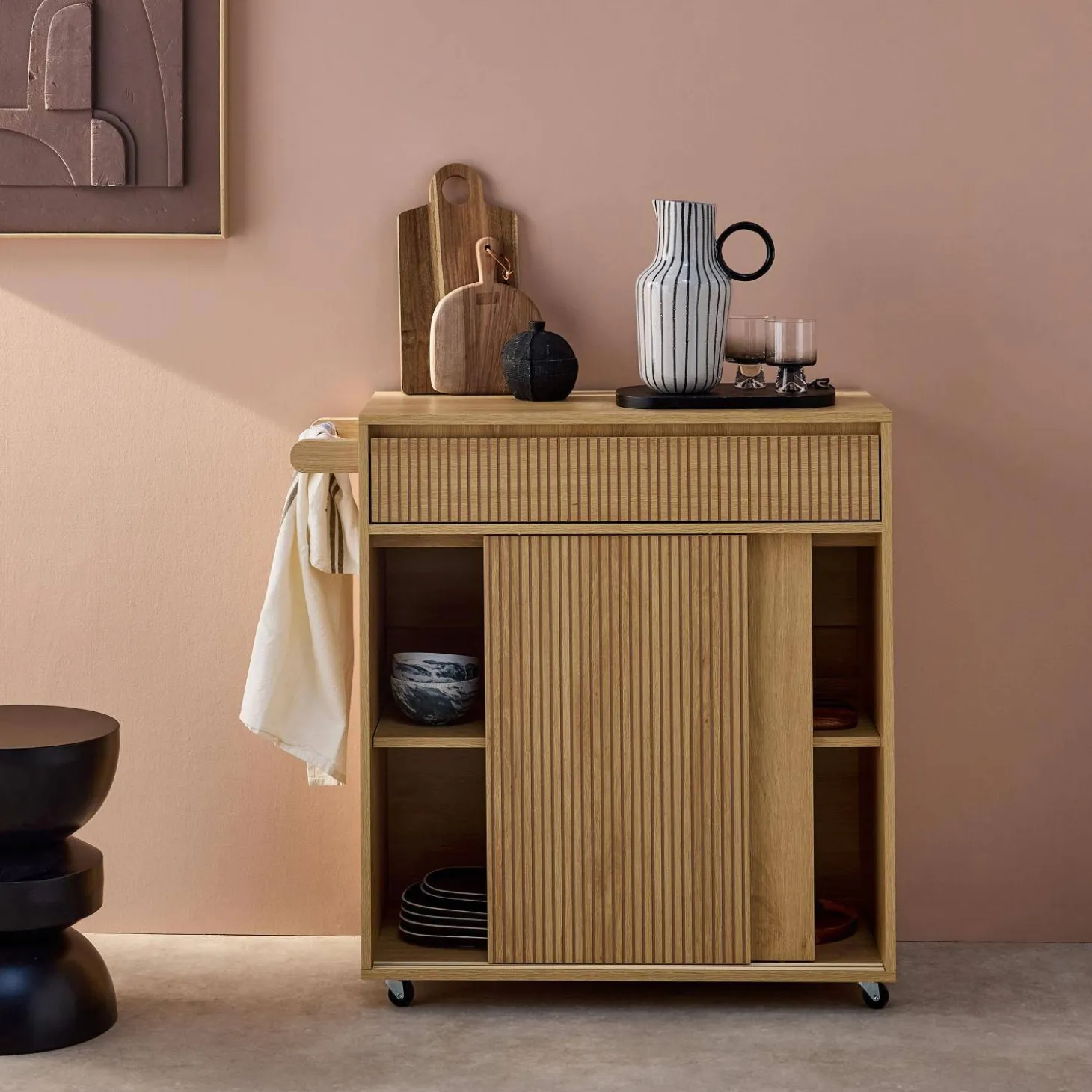 1-drawer kitchen wooden effect sideboard with 2 doors