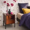 2-drawer vintage bedside table with glass and wooden effect
