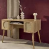 2-drawer wooden and cane effect desk