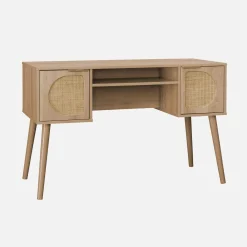 2-drawer wooden and cane effect desk