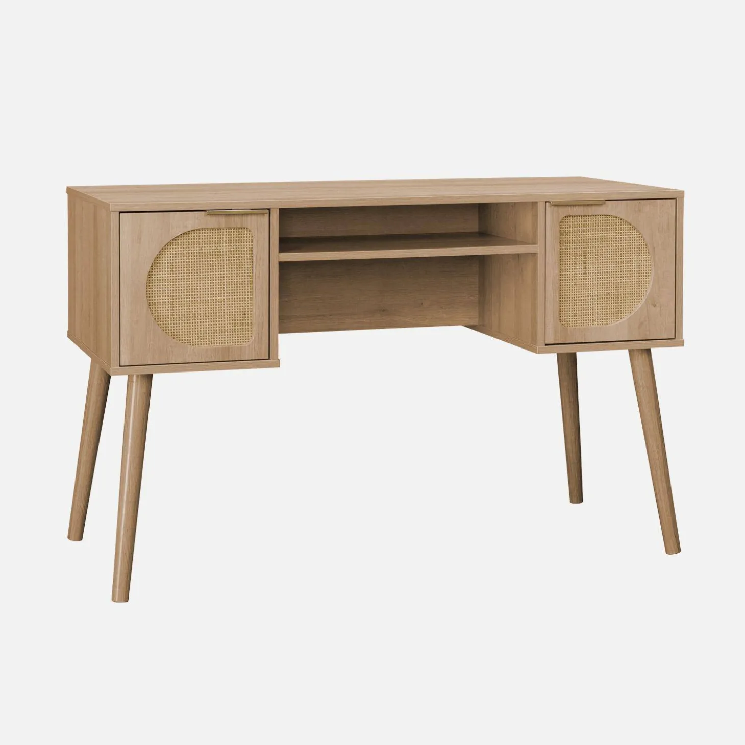 2-drawer wooden and cane effect desk